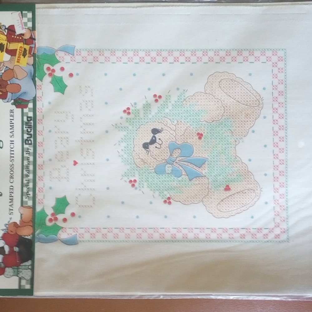 NWT 5 Bucilla Stamped Cross Stitch Christmas Sampler Kits. Santa, Bears, Rabbits - Picture 3 of 13